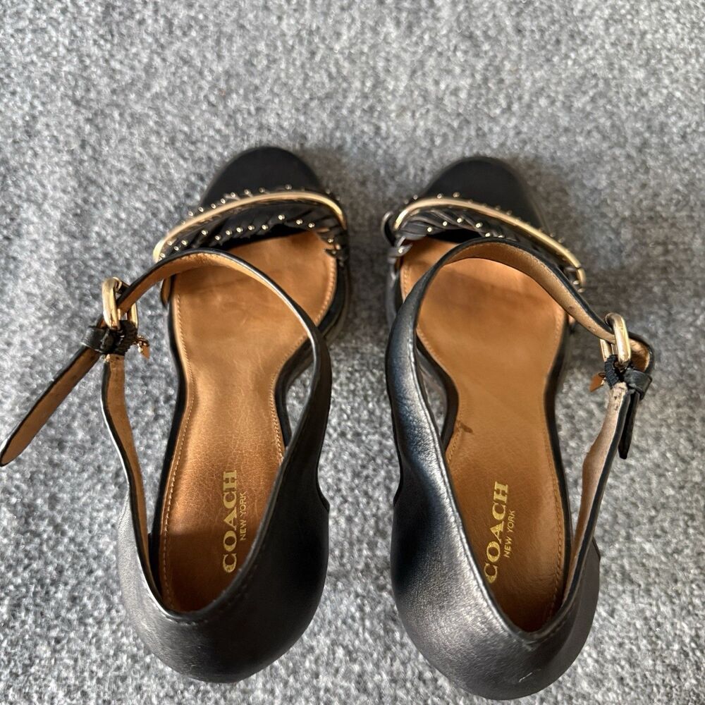 Coach Isabella Black Feather Studded Ankle Strap Strappy Leather Heel 10B - Picture 8 of 13